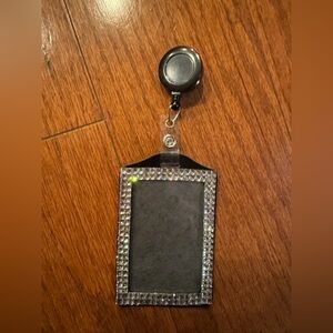 Rhinestone Badge Holder with Retractable Reel - Silver Sparkle